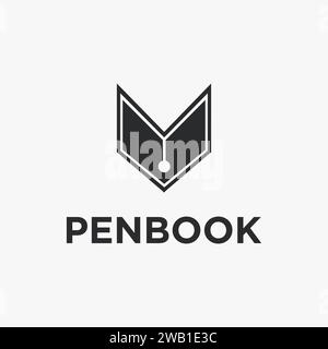 Pen head and open book logo icon vector template on white background Stock Vector
