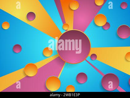 Colorful rays and circles abstract tech geometric background. Vector design Stock Vector