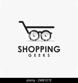 Glasses and shopping cart trolley, shopping logo vector Stock Vector