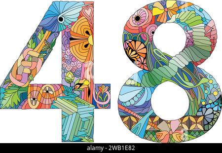 Forty eight number Isolated zentangle illustration for decoration Stock Vector