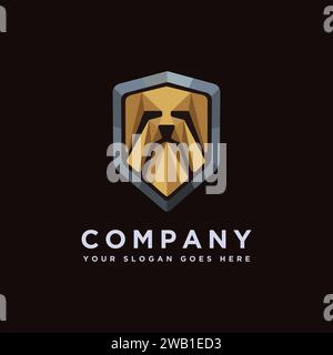 Creative Geometric Shield of Dog Logo Icon vector template on black background Stock Vector