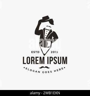 Simple modern vintage of butler and pencil logo on white background Stock Vector