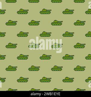 Military Tank vector War and Army concept colored seamless pattern Stock Vector