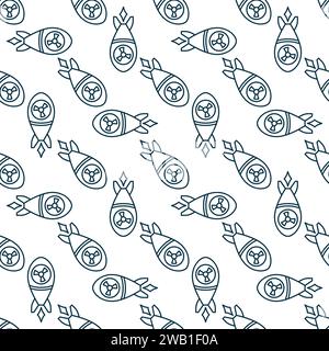 Nuclear Rocket vector concept thin line seamless pattern or Atomic Bombshell outline background Stock Vector