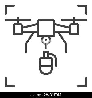 Drone with Grenade vector Military Quadcopter concept outline icon or design element Stock Vector