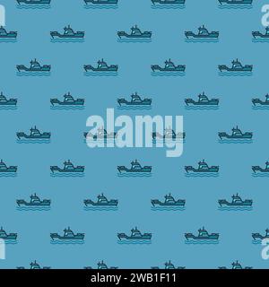 Battleship or Military Ship vector concept colored seamless pattern. Warship modern background Stock Vector