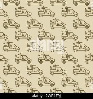 Armored Vehicle with Machine Gun vector concept linear minimal seamless pattern Stock Vector