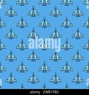 Combat Drone vector concept blue seamless pattern - Kamikaze Military Drone background Stock Vector