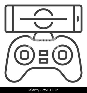 Drone Game Controller with Smartphone vector concept icon or sign in thin line style Stock Vector