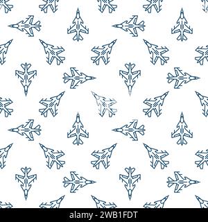 Military Fighter Aircraft vector concept thin line seamless pattern - Fighter Jet background Stock Vector