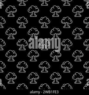 Nuclear Mushroom from Impact vector concept linear dark seamless pattern or Nuclear bomb explosion background Stock Vector