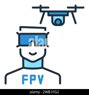 Man with Goggles and FPV Drone vector concept colored icon or sign Stock Vector