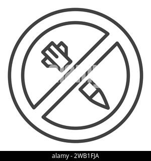 Prohibition of Missile Attacks vector concept round outline icon. Stop Bombing line sign Stock Vector