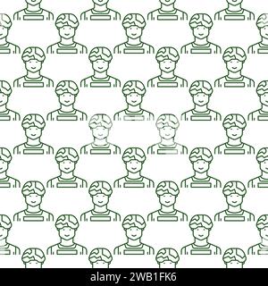 Military Man in a Helmet vector concept thin line seamless pattern - Soldiers background Stock Vector