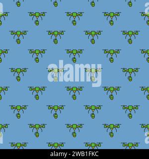 Drone with Grenade vector Quadcopter concept colored seamless pattern Stock Vector