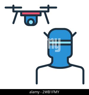 FPV Quadcopter and Man vector Drone concept colored icon or logo element Stock Vector