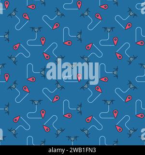 Drone Path Planning vector Quadcopter concept colored seamless pattern Stock Vector