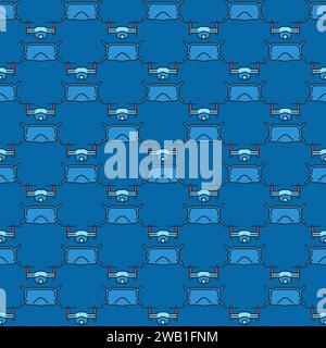 FPV Quadcopter with Glasses vector Drone concept blue seamless pattern Stock Vector