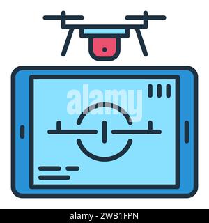 Tablet and Quadcopter vector Drone Control concept colored icon or design element Stock Vector