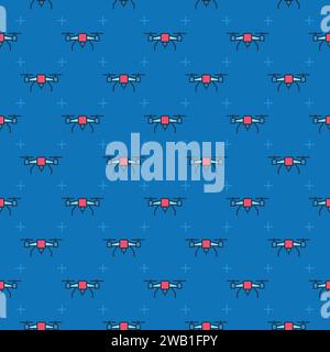 Quadcopter or Drone vector concept colored modern seamless pattern Stock Vector