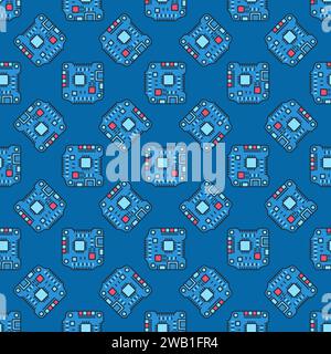 Quadcopter Flight Controller vector concept colored blue seamless pattern Stock Vector