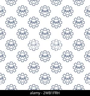 Drone inside Cog Wheel vector Quadcopter Configuration concept outline seamless pattern Stock Vector