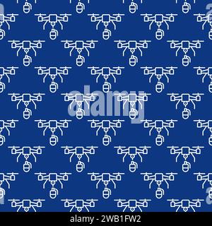 Drone with Grenade vector Military Quadcopter concept outline blue seamless pattern Stock Vector