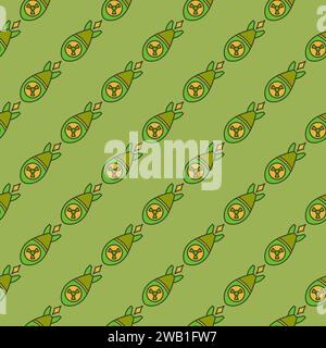 Nuclear Rocket vector concept colored seamless pattern. Missile modern background Stock Vector