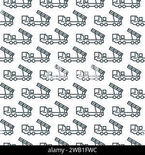 Multiple Launch Rocket System Vehicle vector concept linear seamless pattern Stock Vector