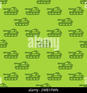 Army Tank vector concept green minimal seamless pattern in outline style Stock Vector