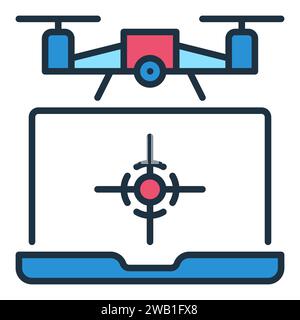 Laptop and Quadcopter vector Drone concept colored icon or sign Stock Vector