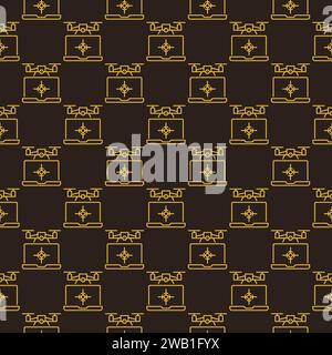 Drone with Laptop Computer vector Quadcopter concept seamless pattern in outline style Stock Vector