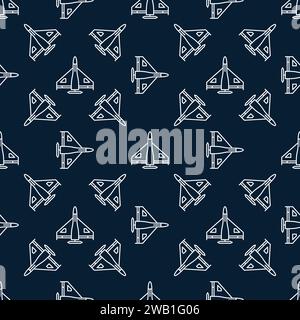 Kamikaze Drone vector concept seamless pattern - Combat Military Drone background in outline style Stock Vector