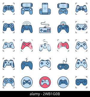 Gamepad colored icons set. Video Game Controller or Controlling Device signs collection Stock Vector