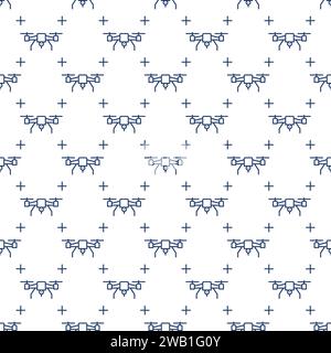 Quadcopter or Drone front view vector concept linear seamless pattern Stock Vector