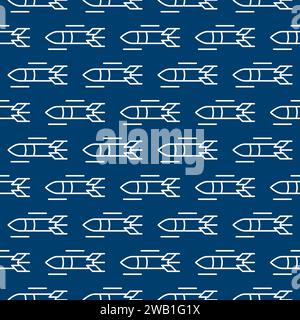 Rocket Weapon vector Missile concept blue outline seamless pattern Stock Vector