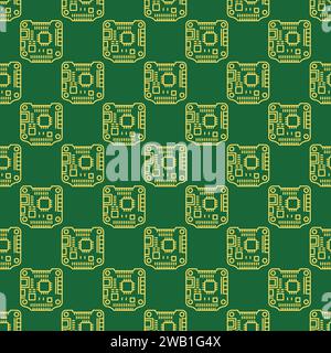 FPV Drone Flight Controller vector concept seamless pattern in thin line style Stock Vector
