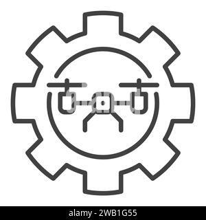 Drone inside Cog Wheel vector Quadcopter Configuration concept outline icon or symbol Stock Vector