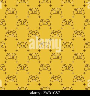 Gamepad or Controller vector concept yellow seamless pattern in thin line style Stock Vector