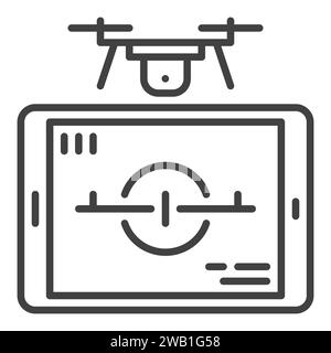 Drone with Tablet vector Quadcopter Control concept thin line icon or symbol Stock Vector