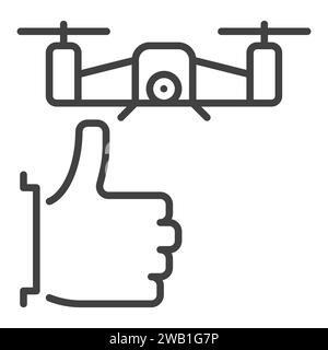 Drone and Thumbs Up vector I Love Quadcopters concept outline icon or design element Stock Vector