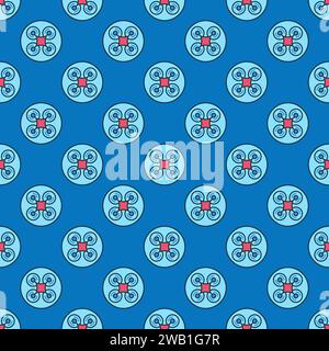 Circle with Quadcopter vector Drone concept colored modern seamless pattern Stock Vector