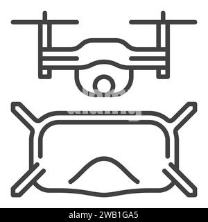 FPV Drone with Goggles vector Quadcopter concept outline icon or symbol Stock Vector