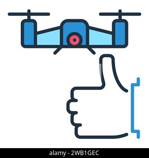 Thumbs Up and Quadcopter vector I Love Drones concept colored icon or symbol Stock Vector