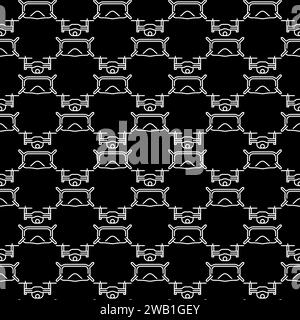 FPV Drone with Goggles vector Quadcopter concept dark outline seamless pattern Stock Vector