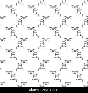 FPV Drone and Man vector Quadcopter concept linear seamless pattern Stock Vector