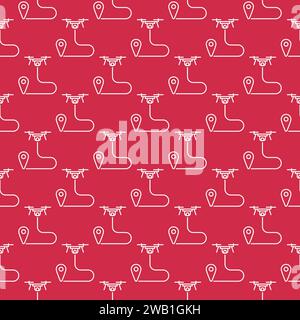 Quadcopter Path Planning vector Drone concept seamless pattern in thin line style Stock Vector
