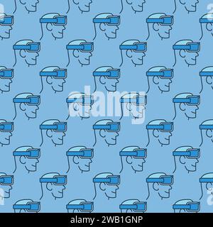 Head with FPV Drone Goggles vector concept modern blue seamless pattern Stock Vector