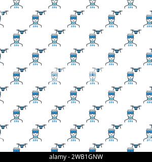 Man with Goggles and FPV Drone vector concept colored seamless pattern Stock Vector