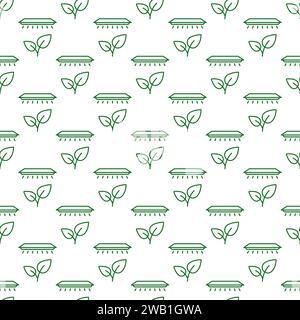 Indoor Plant Growing thin line background - Plants under Grow Light vector concept outline seamless pattern Stock Vector